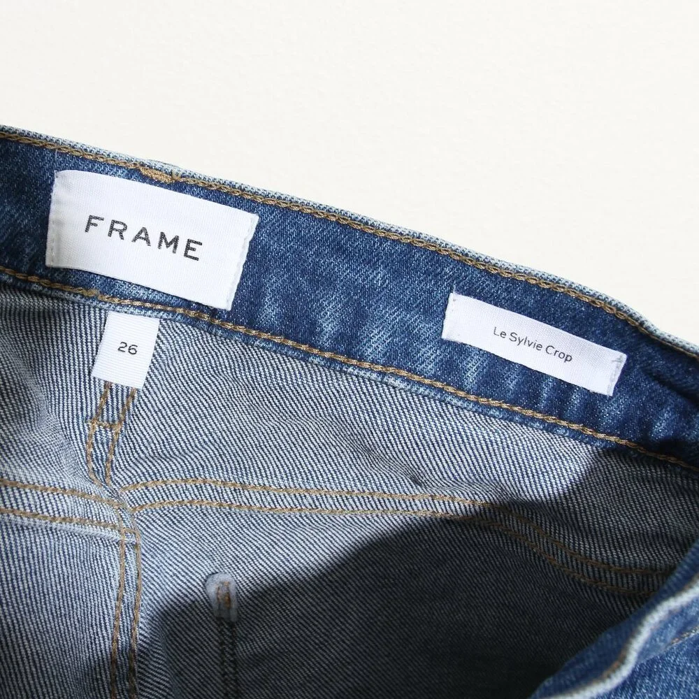 FRAME Denim Le Sylvie High Waist Dolphin Hem Crop Straight Leg Jeans Blue Sz 26 - Picture 14 of 15